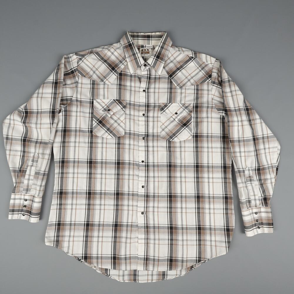 Ely Cattleman Mens XL Pearl Snap Button Down Long Sleeve Shirt Western Rodeo
